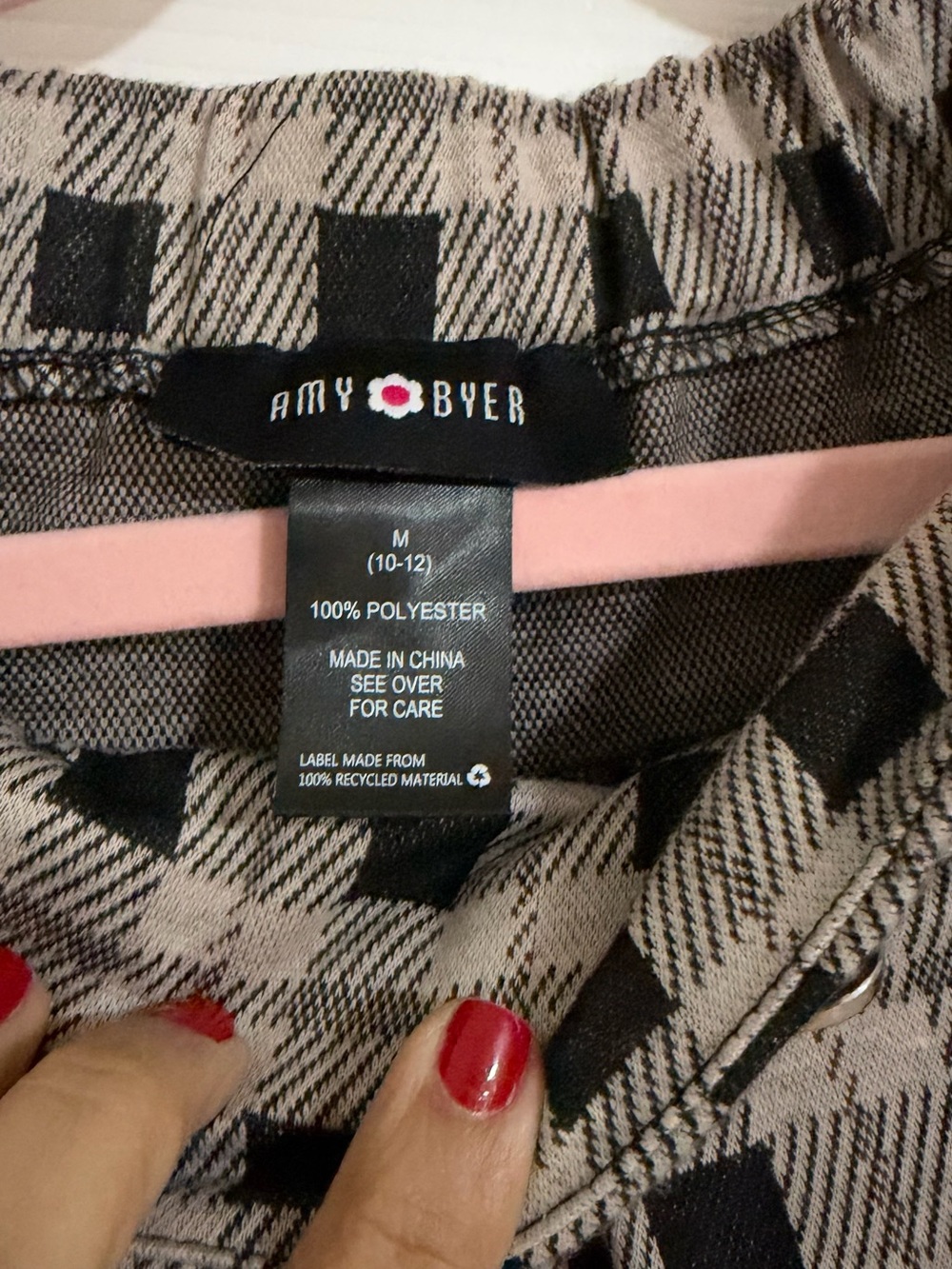 Amy Byer Taupe and Black Plaid Sleep Top